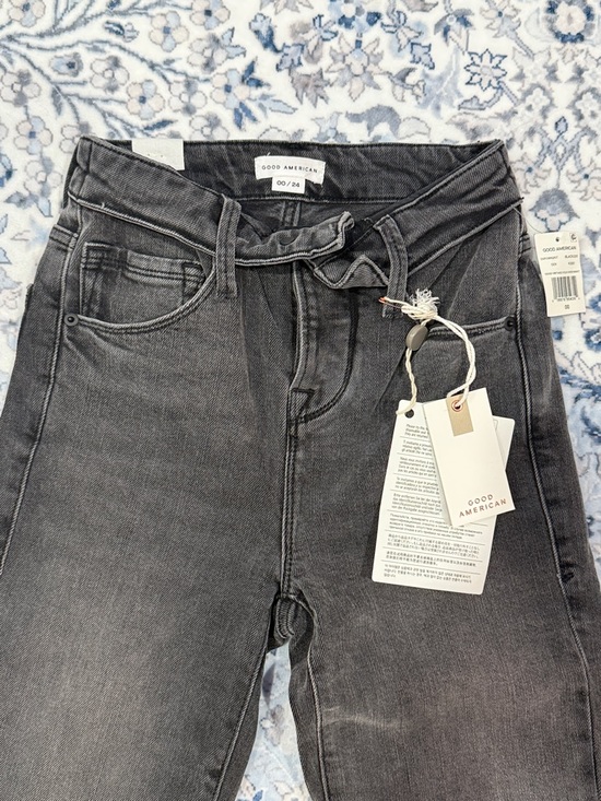 Good American Straight-Leg High-Rise Black Jeans with Tie Waist - Picture 2 of 7